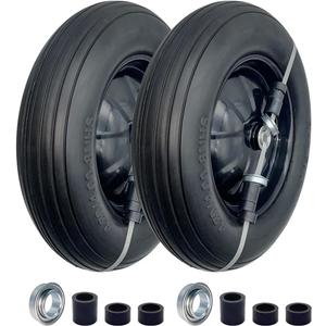 2-Pack of 4.80/4.00-8" Flat Free Tire on Wheel,16"Universal Solid Wheel Barrel Tire,3"-6"Center Hub with 5/8" or 3/4 Ball Bearing,Steel Rim,Ribbed Tread,for Wheelbarrows,Garden and Utility Carts