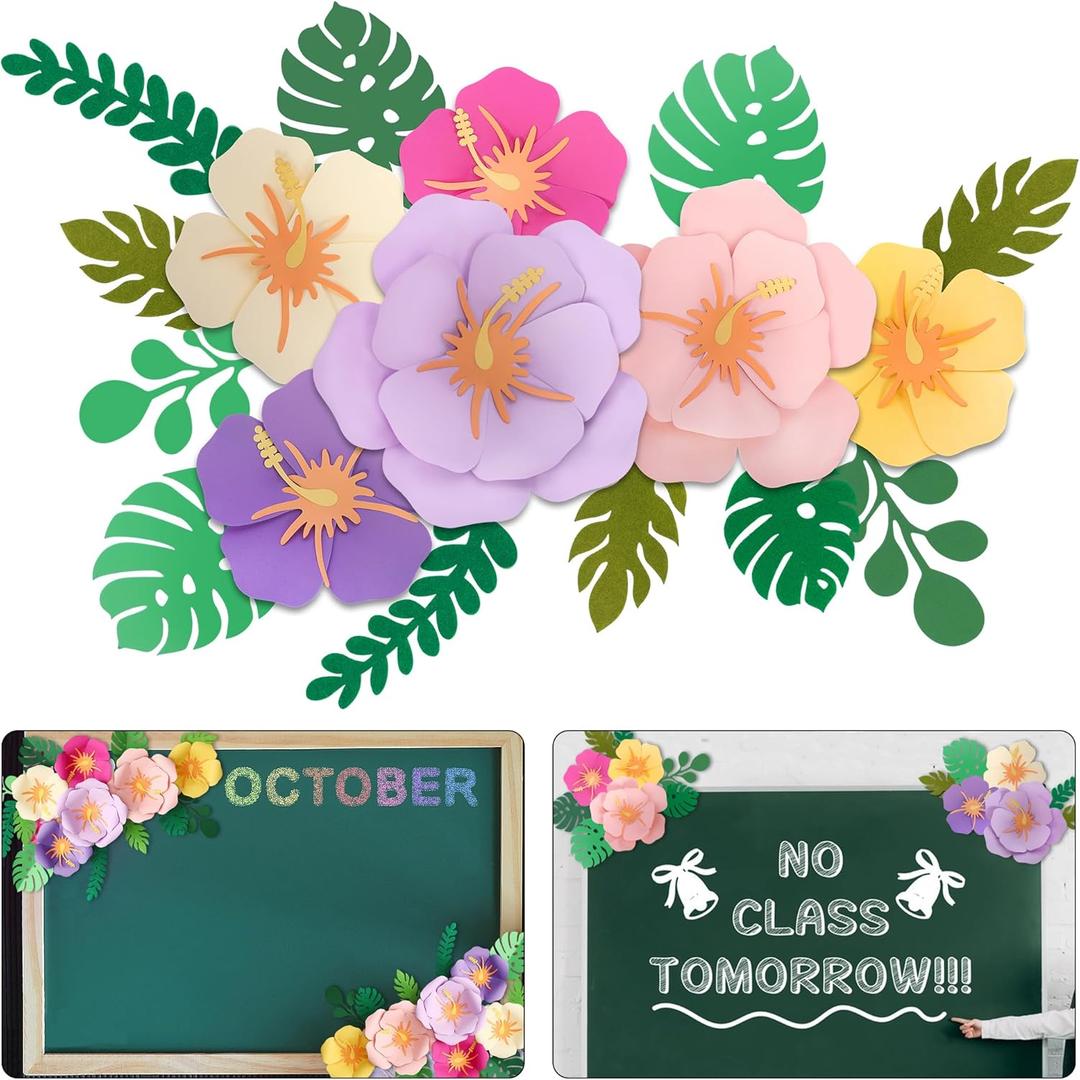 codree 34 Pcs/2Set 3D Flowers Classroom Bulletin Board Decoration, Paper Flowers Chalkboard Wall Classroom Decor, Colorful Floral Bulletin Board Cutouts Border for Back to School Graduation Home Decor