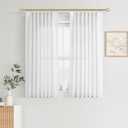 White Pinch Pleat Linen Curtains 45 Inch Long for Kitchen Pleated with Hooks Back Tab Light Filtering Boho Farmhouse Short Semi Sheer 45 Inch Cafe Curtain for Dining Room RV Small Window (40"W x 45"L (Pack of 2))