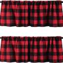 Jola's House 2 Pack Buffalo Check Plaid Window Valances Red and Black Light Filtering Farmhouse Design Window Curtains Decor Treatment Rod Pocket Drapes for Kitchen/Living Room 56" x 16"