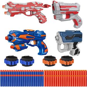 4 Pack Blaster Set for Kids Ages 5+ | 80 Foam Darts & 4 Wrist Bands | Team Battle Toy Gift - Christmas Birthday Easter Party