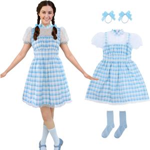 Halloween Costumes for Women,Sexy Princess Costumes, Blue/White Dress,Socks,Hair Ties, Book Storybook Character (Blue, M)