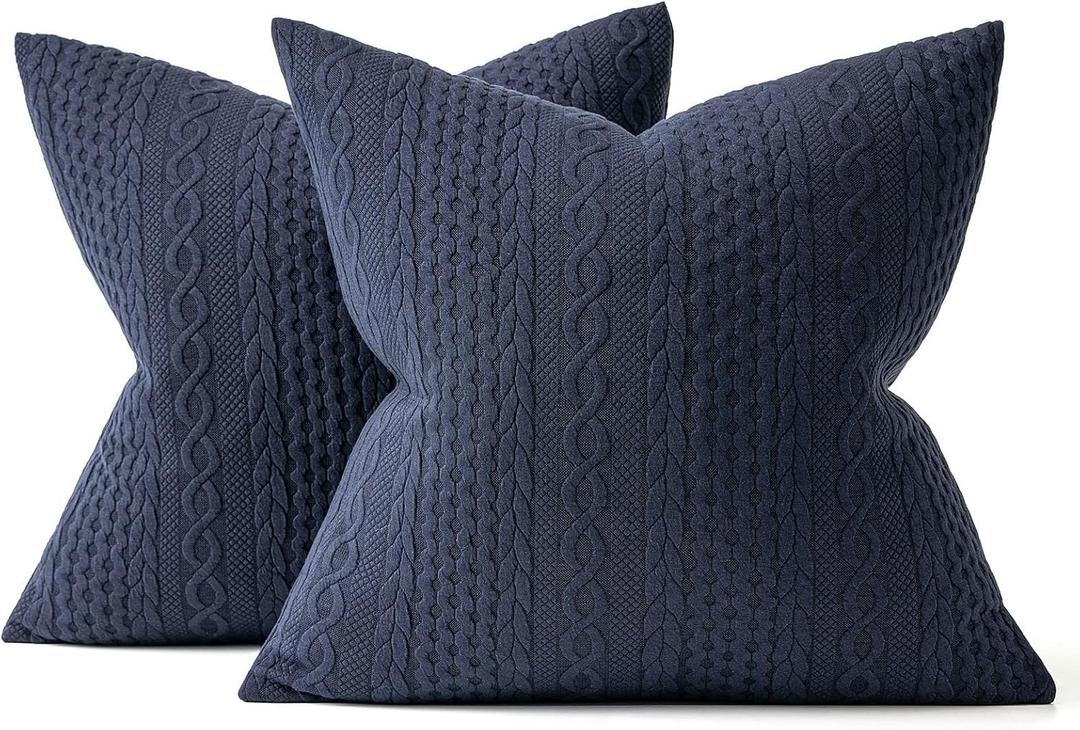 MIULEE Decorative Throw Pillow Covers Set of 2 Super Soft Modern Stretchy Embossed Patterned Cushion Covers for Farmhouse Couch Sofa Livingroom Bed,Navy Blue 20x20 inch