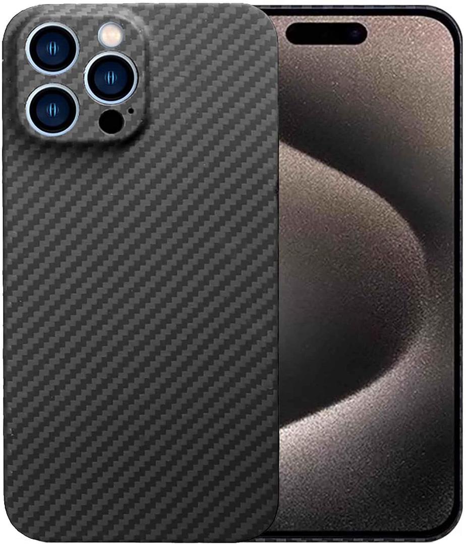 Aramid Fiber Case for iPhone 16 Pro Max with Carbon Fiber Texture, Super Slim Light Protective Cover Skin, Soft Touch Sturdy Durable Case, Snap-on Back Cover (Black 1500D)