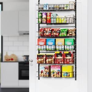 ElegantArray 6-Tier Pantry Door Oragnizer, Over The Door Pantry Organizer Rack and Storage, Hanging Spice Rack Shelves Door, Home Office Laundry Room Bathroom & Kitchen Organization Essentials Metal