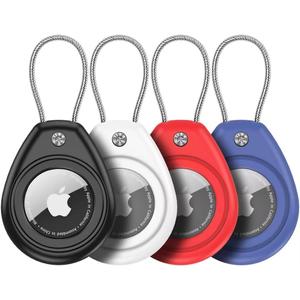HATALKIN Compatible with AirTag Holder Air Tag Keychain Case with Screen Protector, IP68 Waterproof Air Tags Key Chain for Apple Tag GPS Tracker, Air Tags-4 Pack Holder for Luggage Key,Backpack (Black/White/Red/Blue)