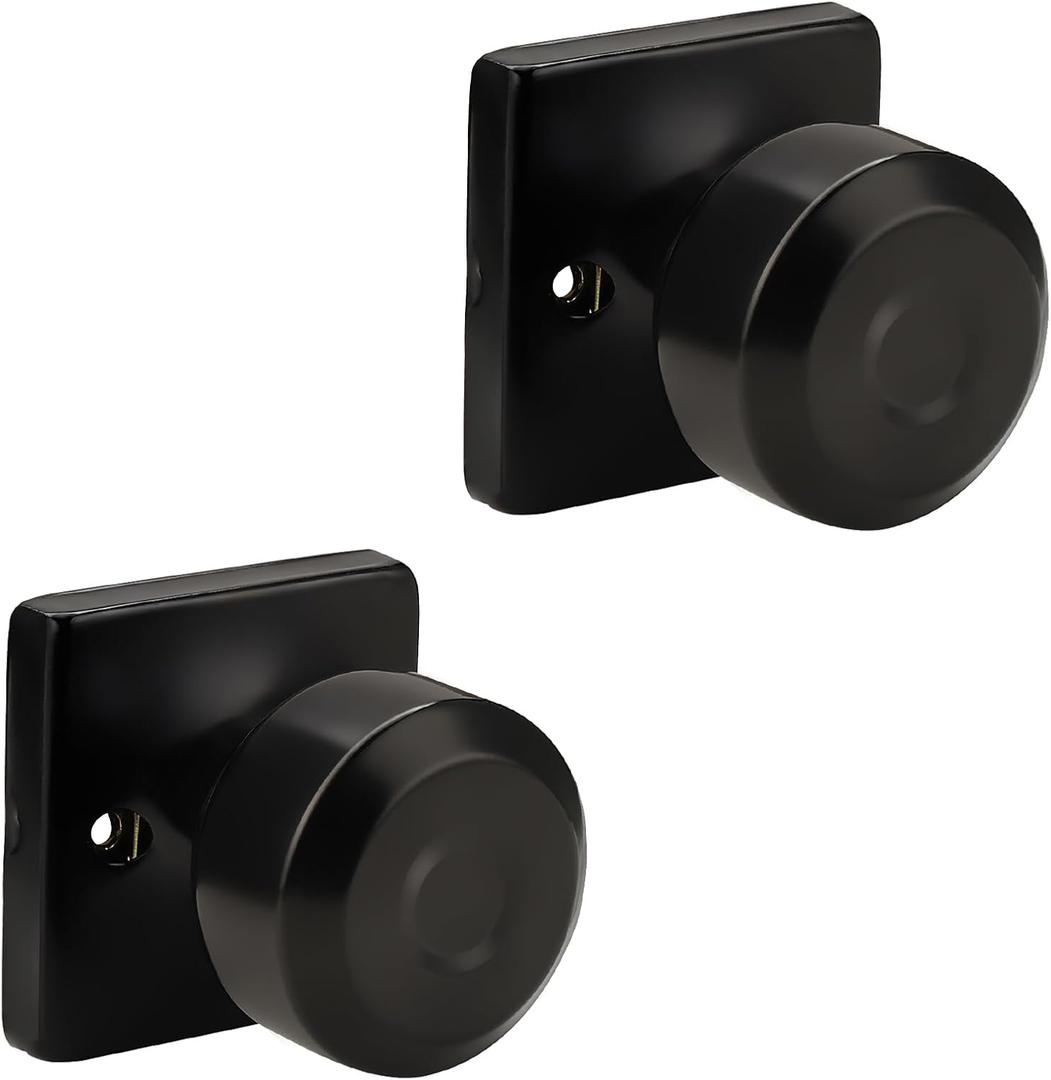 KNOBWELL Matte Black Dummy Door Knobs, Interior Single Sided Door Knob for Closet and Hallway Doors, Keyless Square Indoor Non-Turning Door Knobset, 2 Pack