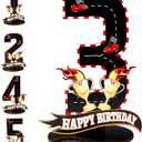 6 x Race Car Birthday Third Number Three Sign, Wooden Race Car Theme 3rd Centerpiece with Racing Track and Trophy Patterns Party Table Decoration for Birthday Party Topper Photo Props(Number 3)