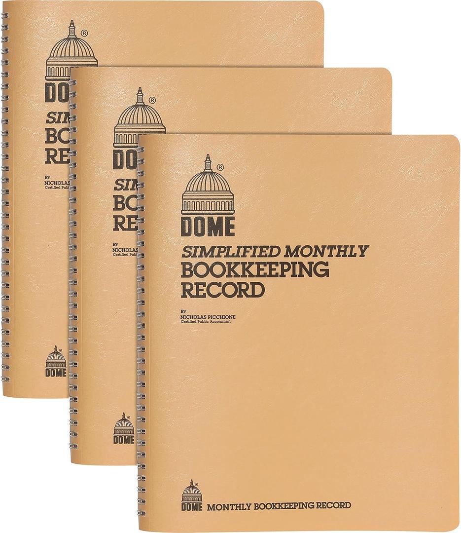 Dome 612BD Bookkeeping Record Books,Monthly,Undated,9-Inch x11-Inch,3/BD,Beige