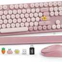 Wireless Keyboard and Mouse Combo, Full-Size Typewriter-Style Keyboard with Round Keycaps, Magnetic Wrist Rest, Tilt Legs, 2.4GHz Cordless for Mac, Windows PC, Laptop, SABLUTE CK23, Dusty Rose