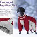 Full Body Dog Coat - Warm Fleece Jacket for Large Dogs, Turtleneck Winter Coats with Harness, Reflective Windproof Dog Snowsuit with Legs for Labrador,Golden Retriever, Burgundy 2XL
