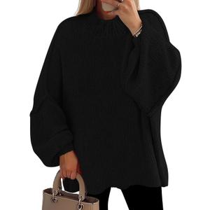 PRETTYGARDEN Women's 2026 Fall Oversized Sweaters Chunky Knit Mock Neck Long Sleeve Casual Trendy Pullover Winter Clothes (Medium, Black)