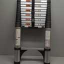 Soctone Telescoping Ladder, 12.5 FT Aluminum Button Retraction Extension Ladder with 2 Triangle Stabilizers, Multi-Purpose Ladder with Slow Down Design, 330lbs Max Capacity for House Daily Life