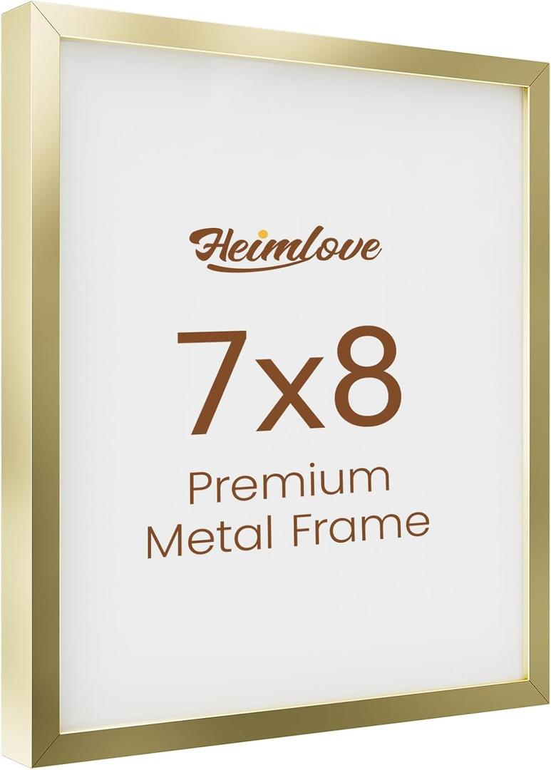 7x8 Aluminum Picture Frame, Metal Picture Frame for Wall Hanging or Tabletop, Photo frame with Tempered Glass - Simple and Elegant Decor for Wall - 1 Pack - Gold