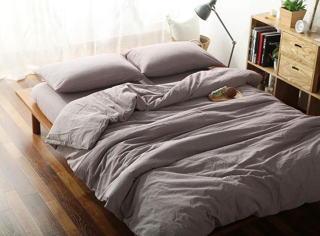 F.Y.Dreams 100% Washed Cotton Duvet Cover for Weighted Blanket 60x80 inches with 16 Ties, Zipper on Long Side/Purple Bean Paste/Just Duvet Cover