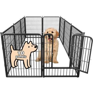 fowick 32" H x 32" W Dog Playpen 10 Panels, Black Metal Puppy Exercise Pen for Indoors & Outdoors, Foldable Animal Barrier Fence, Portable Pet Play Pen for Small Dogs & Rabbits, No Dig Fence