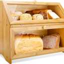 HOMEKOKO Double Layer Large Bread Box for Kitchen Counter, Wooden Large Capacity Bread Storage Bin (Natural Bamboo)
