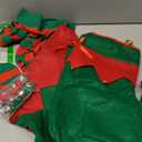 Laumoi 7 Pcs Christmas Elf Costume Women Elf Shoes Hat Christmas Band Wrist Bells Xmas Party Cosplay Dress up Striped Tights