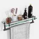 Bathroom Towel Rack with Tempered Glass Shelf 16 Inch, Matte Black Floating Wall Mount Storage