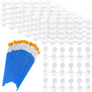 Framendino, 20 Strips 120 Pots Empty Paint Mini Pot Cups Plastic Storage Containers with Lids Pieces Brushes for School Arts Craft Supplies (3ml/0.1oz)