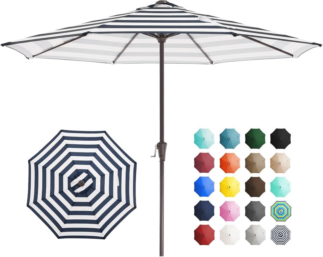 JEAREY 11' Patio Umbrellas Outdoor Table Market Umbrella w/Crank, 8 Sturdy Ribs, UV Protection Windproof for Garden, Deck, Backyard, Pool(Black Striped)