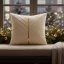 Cream Pillow Covers 18 x 18 Pack of 2 with Gold Leather Soft Velvet Throw Pillow Covers Decorative Couch Pillow Cover Luxury Modern Pillowcases Spring Summer Home Decor for Sofa Bed Living Room