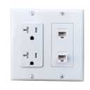 20Amp Power Outlet with 2 CAT6 Ethernet Port - Double Gang Ethernet and Power Outlet Cover Plate with 2 CAT6 RJ45 Keystone Jack - White