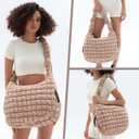 Quilted Puffer Tote Bag Large Crossbody Shoulder Bag Nylon Puffy Bubble Bag with Adjustable Shoulder Strap (Gray)