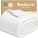 Bedsure 100% Cotton Blanket Twin XL Size for College Dorm - Breathable and Soft, Waffle Weave Twin Blanket for Summer, Dorm Room Essentials, White, 66x90 inches