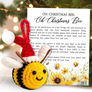 Bee Ornament - Bee Gifts for Women, Men, Lovers - Bees Bumble Ornaments for Christmas Tree, Bees Honey Ornaments for Christmas Tree - Crochet Ornament & Message Card