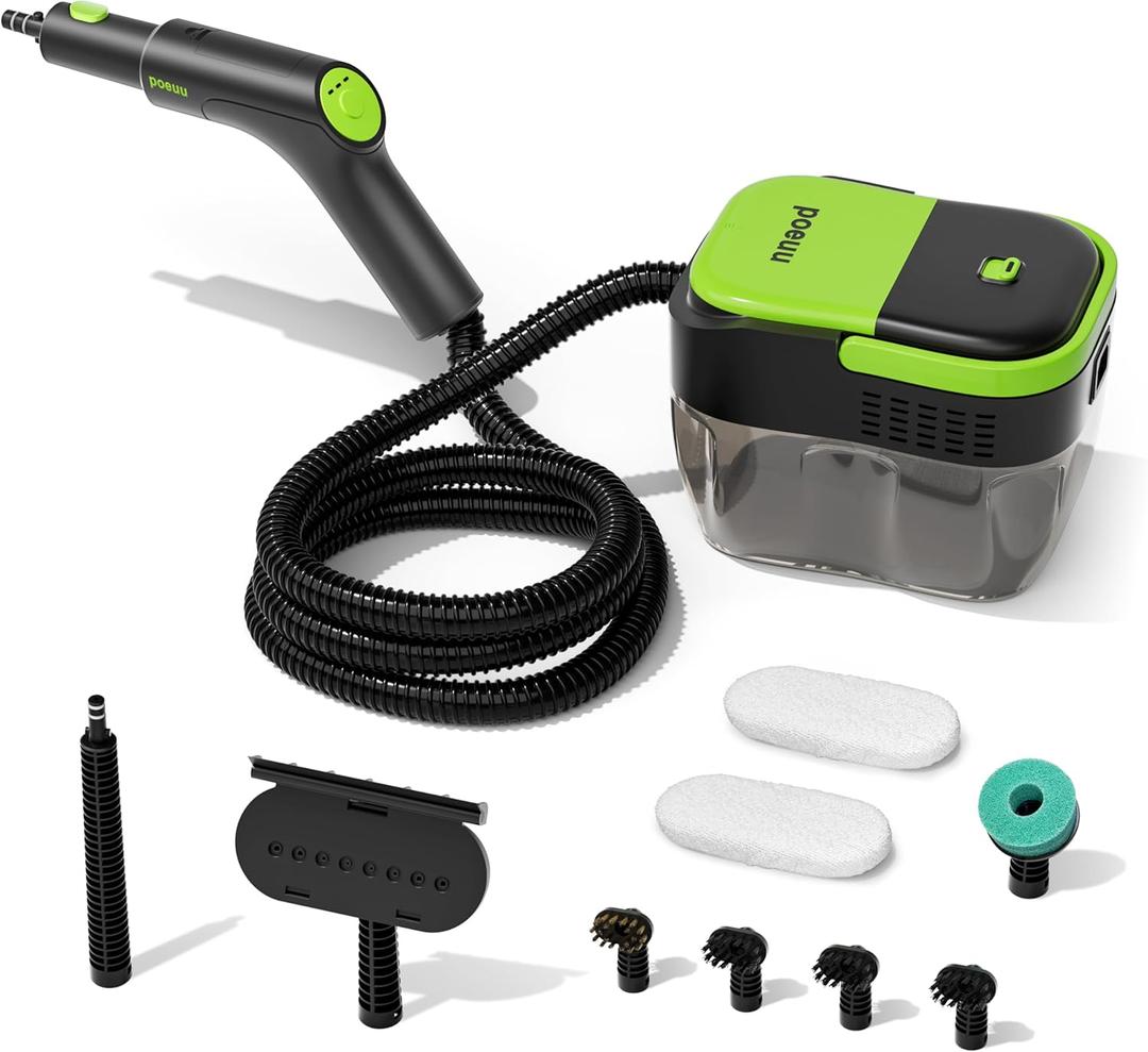 1500W Portable Steam Cleaner,10s Heat-Up,3-Level Adjustable Handle, 1.69 Quarts Large Tank,11 Pcs Accessories, Heavy Duty Steamer for Home Dirt, Grout, Floor, Grease,and Car Detailing