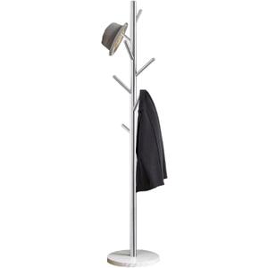 Jolitac Metal Coat Rack Stand Satin Steel Finish Stable Marble Base, High-Grade with Hooks Metal Tree Hat & Coat Hanger Floor Free Standing Wall Bedroom Easy Assembly (Satin Steel) (Sliver)