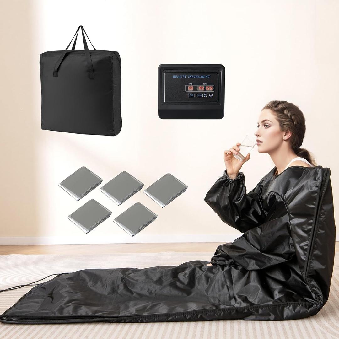 ARLIME Infrared Sauna Blanket, Portable Full-Body Home Sauna Blanket, Wraps, 90-180F Temp Range, 30-90Min Timer, Carry Bag, Personal Sauna Bed for Relaxation & Detoxification (with Sleeves)