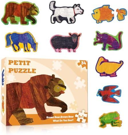 Ai fsem 34 Piece Brown Bear Brown Bear What Do You See Wooden Puzzles Preschool Learning Activities Jigsaw Puzzle Storytelling Learning Toys for 3 Year Old