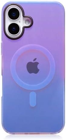 Magnetic Case for iPhone16,Compatible with Magsafe,Gradient Iridescent Holographic Shockproof Translucent Matte Phone Case Protective Bumper Cover for Women Girls Men(Purple & Blue)