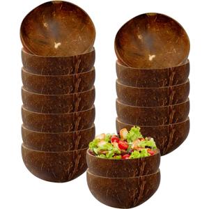14 Pcs Coconut Shell Bowls Small Polished Wooden Bowls for Smoothie Acai Salad and Vegan Gifts, Natural Rustic Kitchen Decor
