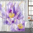 Purple Gold Marble Floral Shower Curtain, Abstract Texture Flower Fabric Shower Curtains, Modern Luxury Aesthetic Ink Art Decor Waterproof Polyester Bathroom Curtain with 12 Hooks, 72x72 Inch