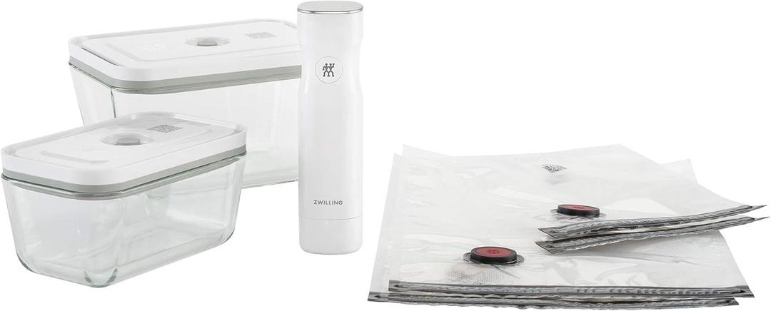 ZWILLING Fresh & Save 7-pc Vacuum Sealer Machine Starter Set, Sous Vide Bags, Meal Prep, Airtight Food Storage Containers, Glass
