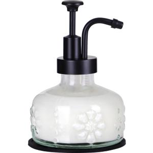 Glass Soap Dispenser for Kitchen and Bathroom Countertop, Smooth Action Pump Refillable Wash Hand Liquid, Dish Detergent, Farmhouse Style with Cylindrical Shape Shampoo Lotion Pump (3-3/8" X 3-3/8" X5-1/2")