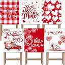 VitalCozy Set of 6 Valentine's Day Chair Covers Valentine's Day Dining Chair Slipcovers Red Heart Farmer's Truck Linen Dining Room Seat Covers Removable for Kitchen Home Anniversary Wedding Gift