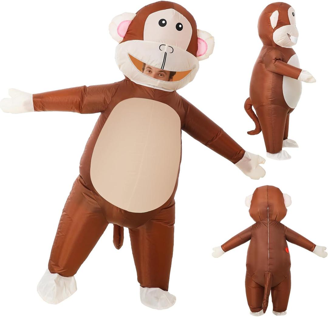 Deekin Monkey Costume Inflatable Adult 5-6 ft Monkey Costume Full Body Air Blow Costumes for Halloween Parties