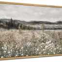SHENIFY 20x40in Extra Large Vintage Framed Wall Art Meadow with Flowers Landscape Painting Retro Scenery Farmhouse Bedroom Above of Bed Living Room Decor - Natural Framed