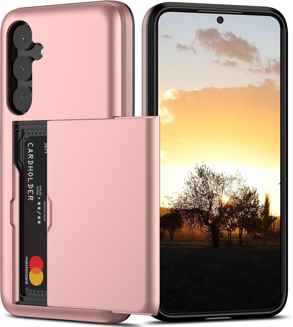 Nvollnoe for Samsung S24 Plus Case with Card Holder Dual Layer Heavy Duty Protective Case Hidden Card Slot Slim Wallet Case for Samsung S24 Plus 6.7''(Rose Gold)