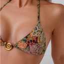 RoseSeek Women's 2 Piece Leopard Floral Bikini Sets Ring Triangle Halter Bathing Suit Tie Back Swimsuit (XS)