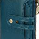 GOIACII Small Women's Wallet Leather Ladies Billfold Card Holder RFID Blocking with Zipper Coin Pocket, Teal