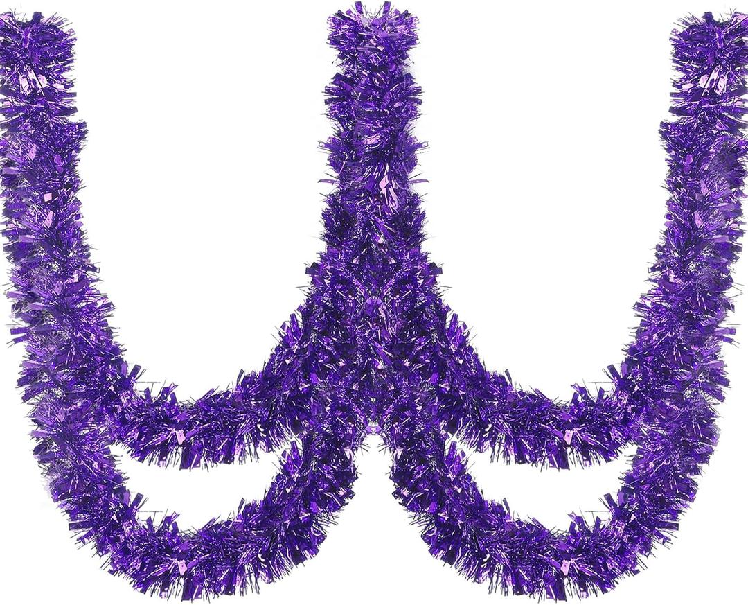 Dingion 59 Feet Christmas Tinsel Garlands Metallic Twist Garland Hanging Garland Ornaments for Halloween Christmas Tree Party Supplies Indoor and Outdoor Decoration(Shinny,Purple)