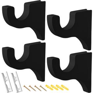 Briwooody 4 Pack Wooden Curtain Rod Brackets Curtain Rod Holder Wood Brackets Classics 3 1/2" Return Bracket for 2" Pole (Black)
