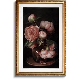InSimSea Large Framed Canvas Wall Art, 24x36Inch, Gold Decor for Living Room, Bedroom Wall Decor Above Bed Aesthetics, Vintage Paintings for Dining Room, Peonies Botanical Artwork