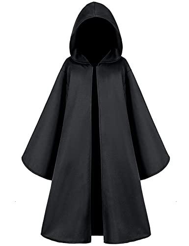 TOGROP Knight Costume for Kids Robe Hooded Boys Cloak Cosplay Black 12-14 Years