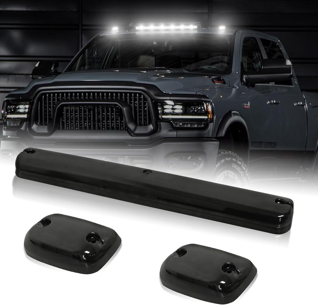 3Pcs LED Cab Marker Lights, Smoked Lens White Cab Roof Clearance Lights Compatible with Silverado/Sierra 1500 2500 2500HD 3500 3500HD 2014 2500HD 3500HD 2007-2013 (Smoked White)